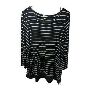 TALBOTS Black & White Striped Long Sleeve Layer Look Knit Tunic Sweater size XL